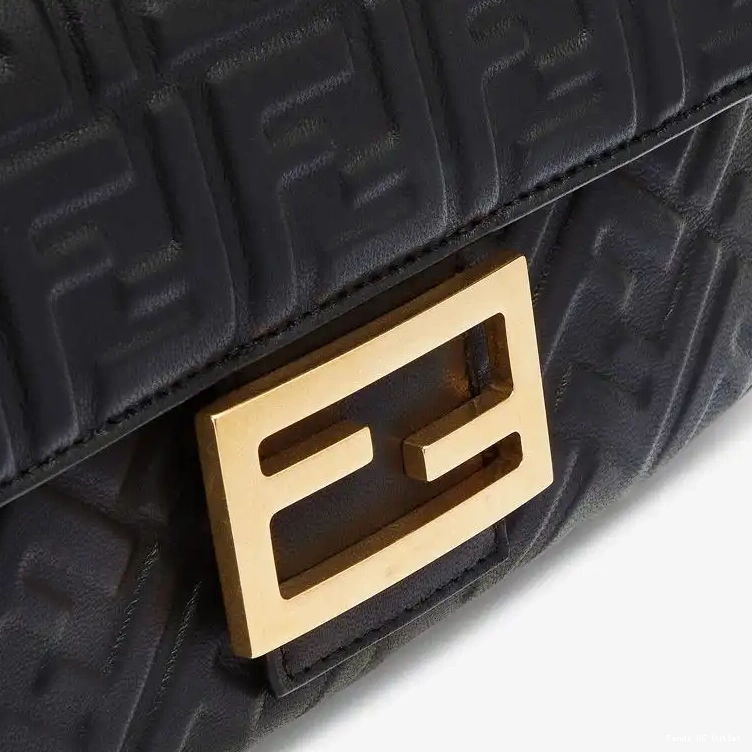 Cheap HOT Motif Bag FF Leather Baguette Fendi Nappa Chain Midi Black In 0516